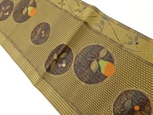 本場筑前博多洋梨・サクランボに丸・縞模様織出し名古屋帯